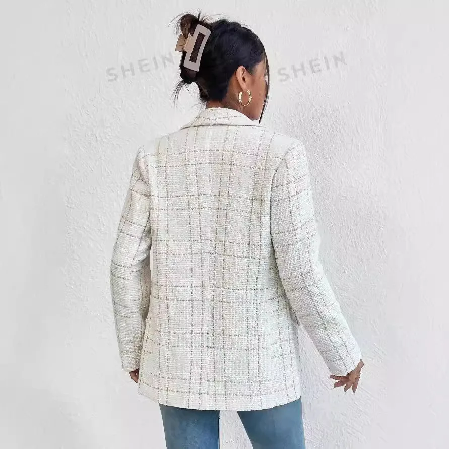 2025 Autumn New Lapel Long-sleeved Plaid Suit Plaid Fashionable Simple Commuter Jacket Blazer Mujer