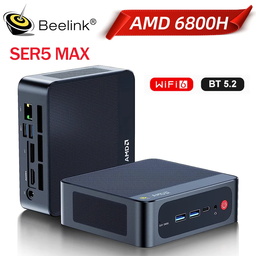 Beelink SER5 MAX 6800H كمبيوتر صغير تسليم سريع ذاكرة AMD Ryzen 7 DDR5 32GB SSD 500GB 1TB PCIe4.0 Wifi6 4K BT LAN كمبيوتر مكتبي