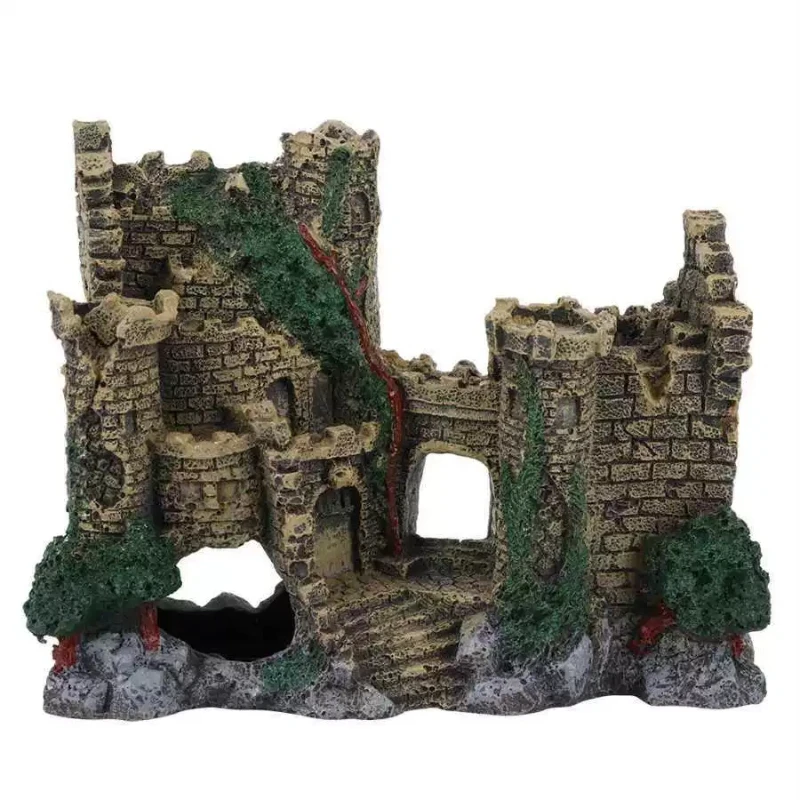 

Vintage Small Castle Ornament Non Toxic Resin Ancient Castle Ruin Landscape Decoration Aquarium Fish Tank Hideout Decor In Stock