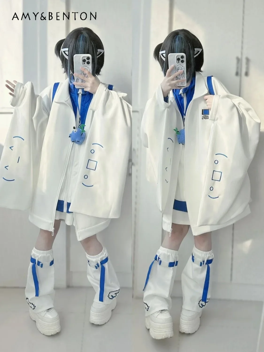 

Subculture Y2K Japanese Two-dimensional Mine Series Mass-produced Water-color Stand Collar Horn Sleeve Loose Hoodies Leg Cover