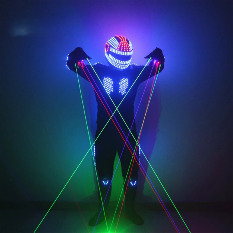 Full Color RGB LED Luminous Robot Costume with LED Helmet Party Nihgtclub Stage Performance Wear Halloween Cosplay Clothes
