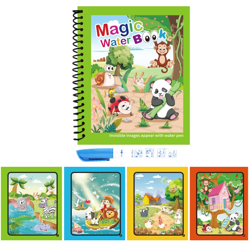 1pc DIY Magic Water Picture Books, Reusable Magic Drawing Books and Pens, Early learning Educational Activity Books