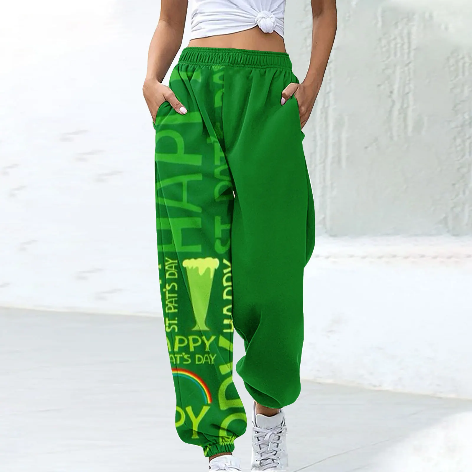 

Green series 3D printed casual loose cross-border women's sports pants with leggings and slim fitting pants ML1