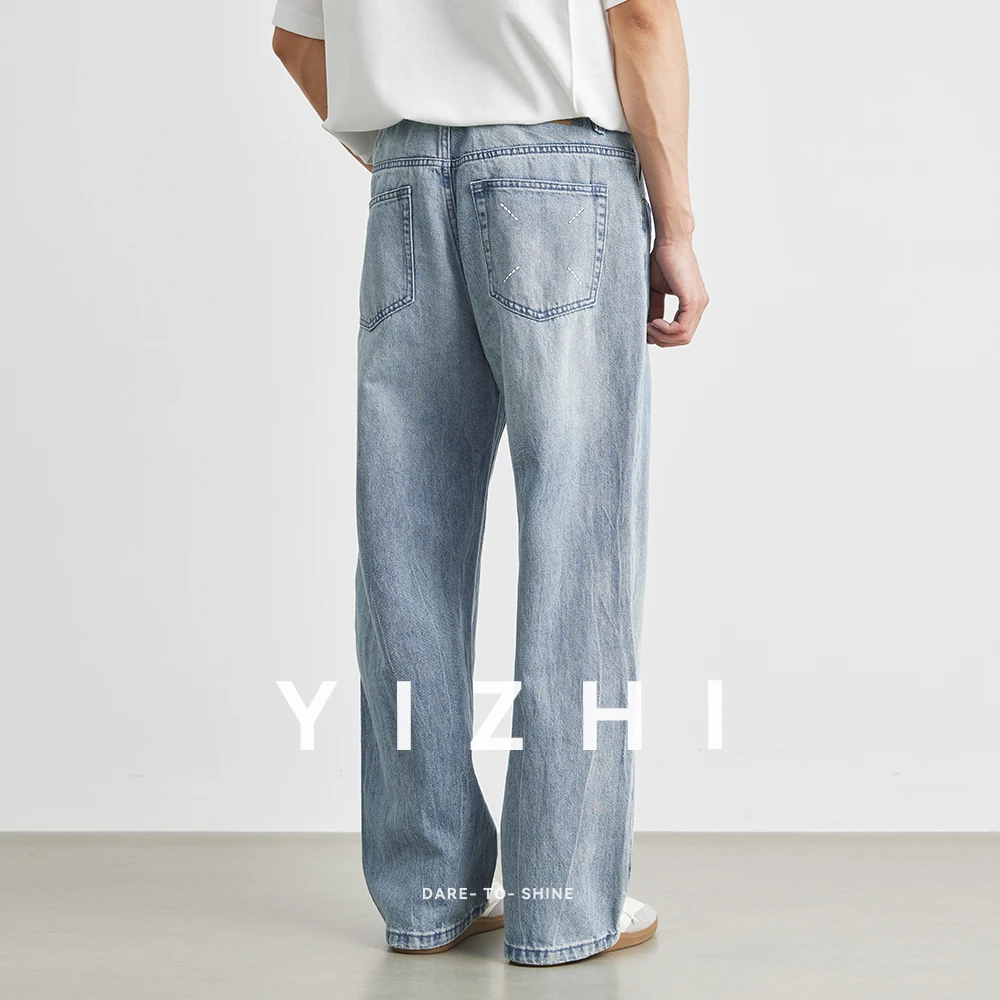 Men's Jeans Cotton Summer New American Micro-flared Loose Broken Copper Wide-leg Pants Casual Straight Thin Trousers Men Jeans