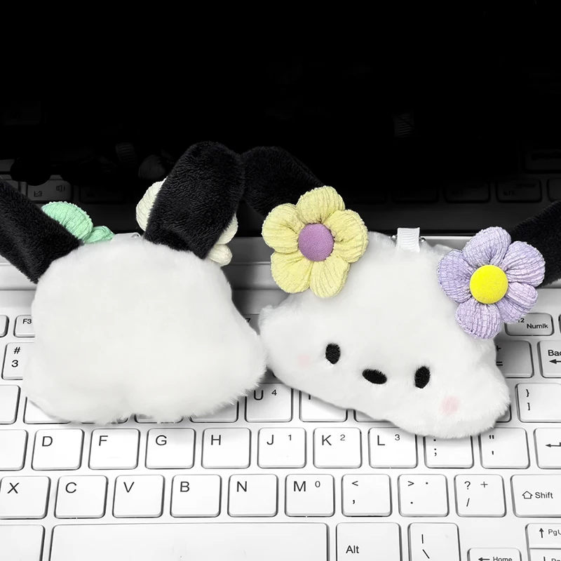 Sanrio-Llavero con cabeza de cachorro, muñeco de peluche de dibujos animados, decoración para mochila, accesorios colgantes, regalos