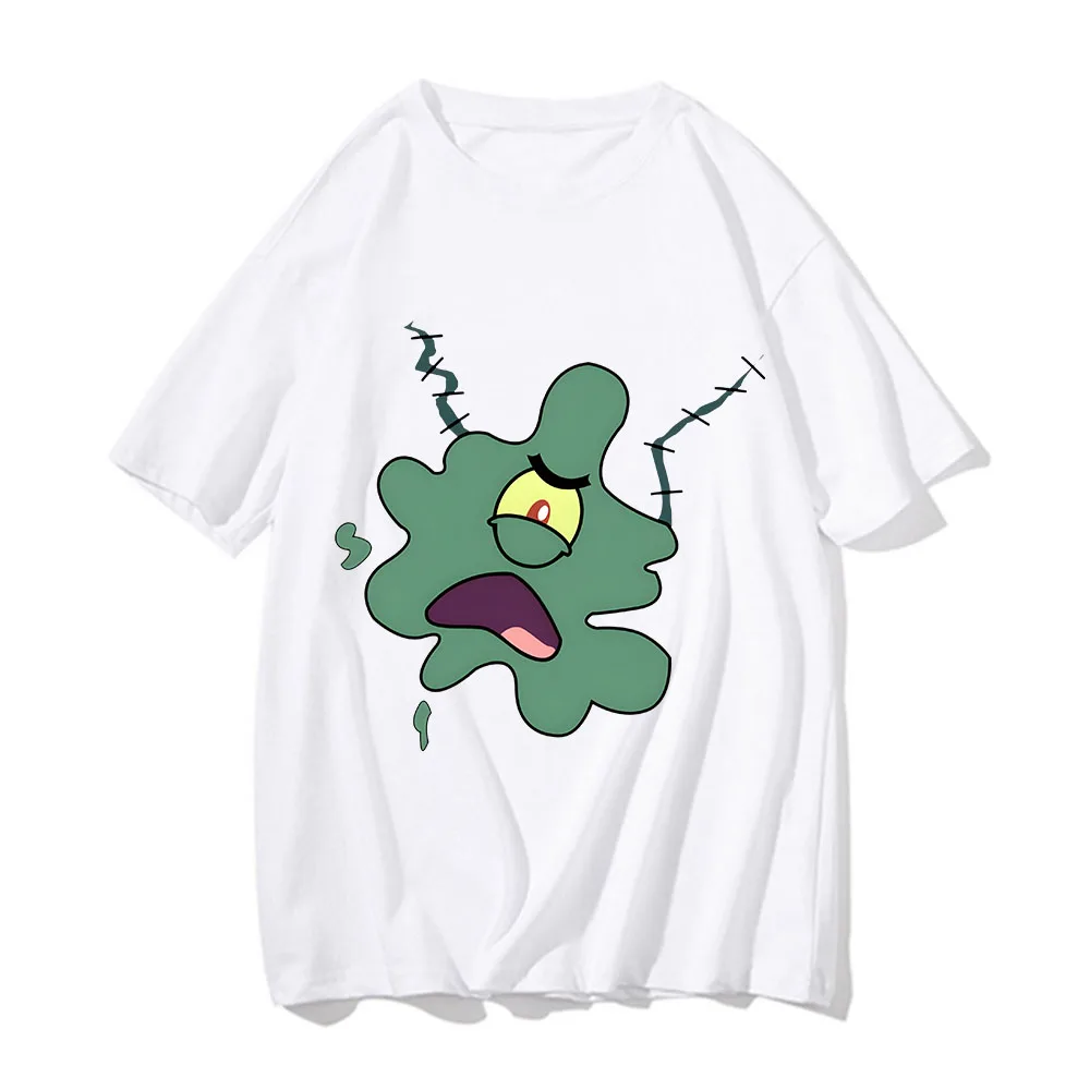 Plankton Anime Print Tshirt Mens Fun Cartoon Tees White Men Women Fashion Cotton T Shirts Unisex Brand T-shirt Streetwear Tops