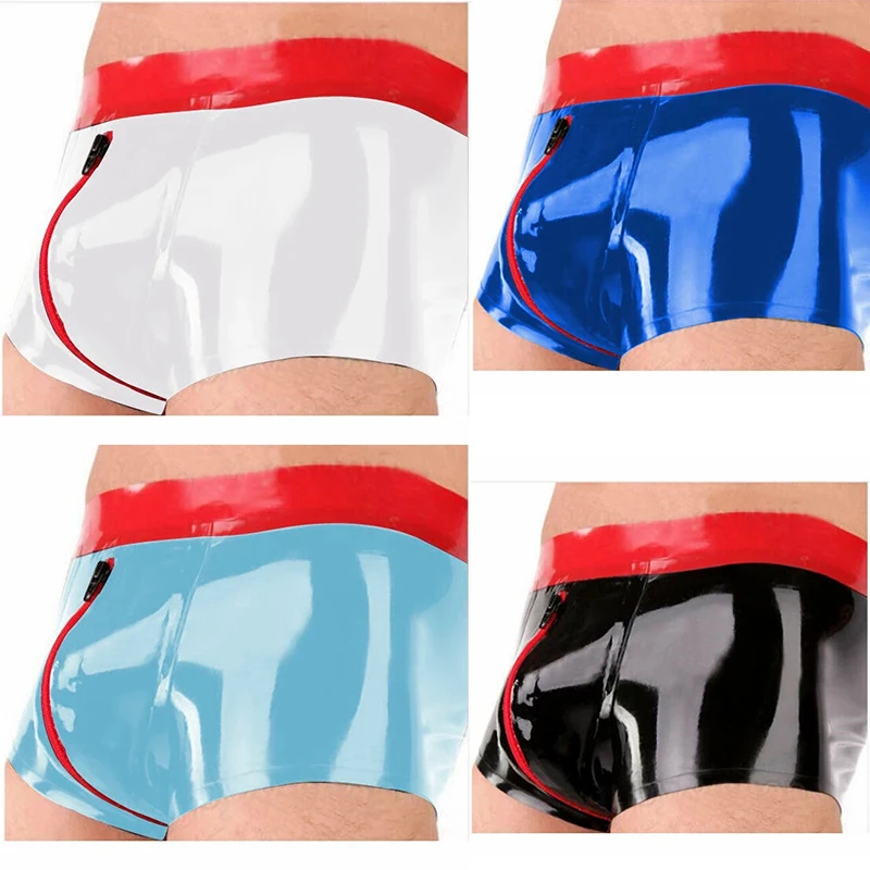 Calções de látex cuecas boxer de borracha com frente virilha zíper cueca calças club wear traje feito à mão