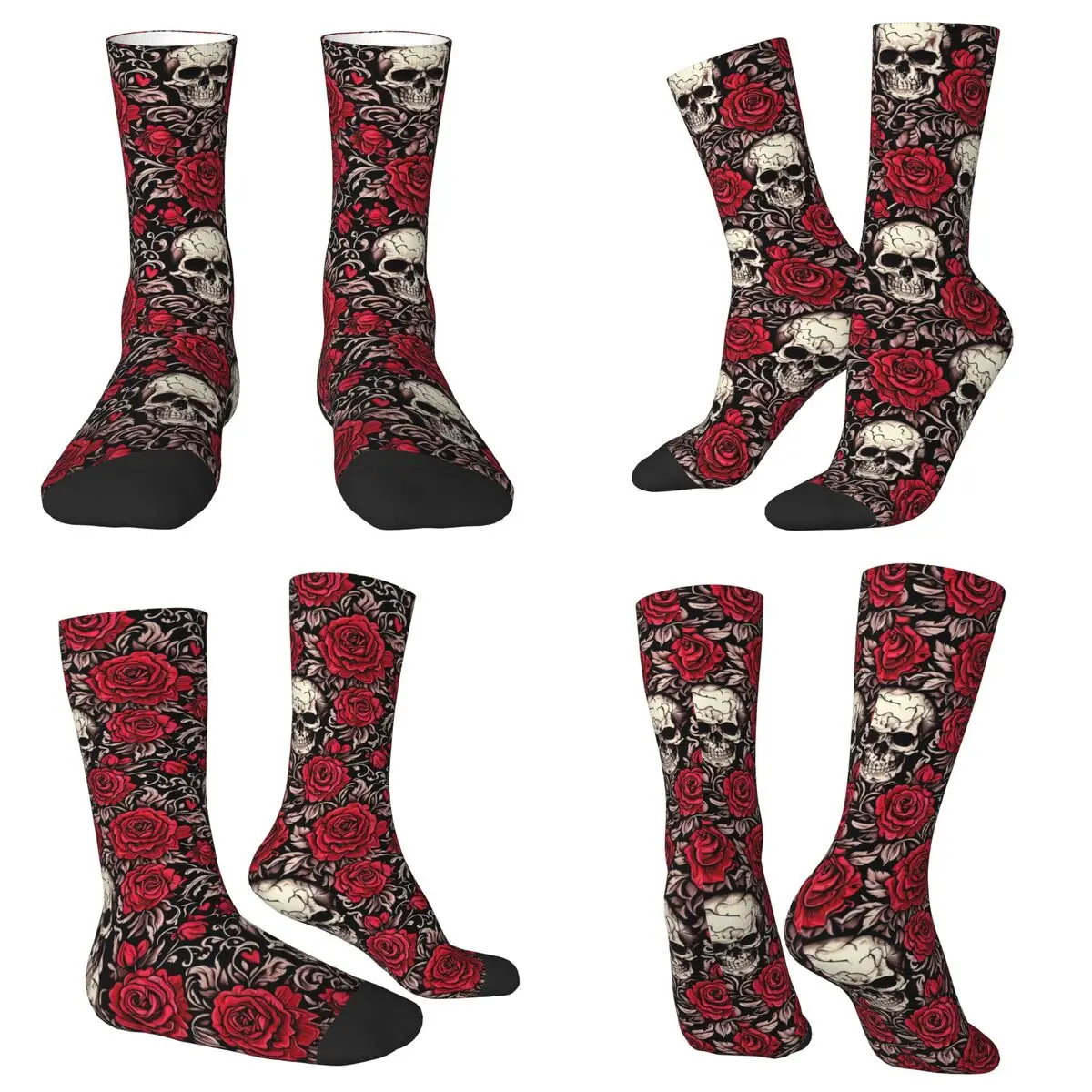 All Seasons Crew Stockings Rose Skull Gothic Style Pattern Socks Funny Long Socks for Men Women Valentine's Day Gifts