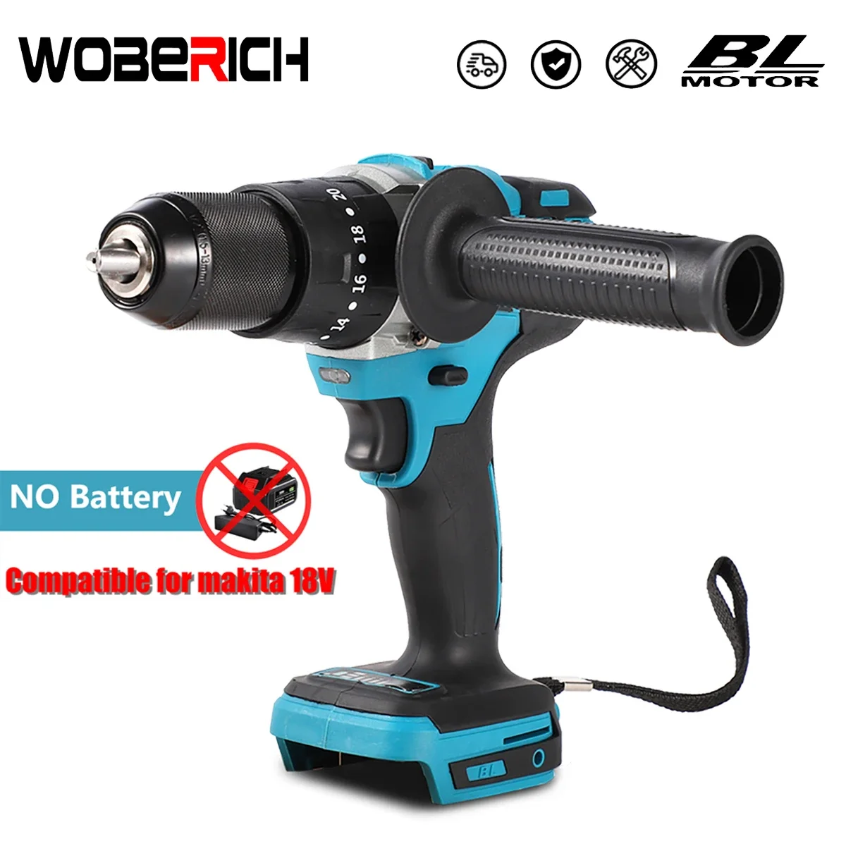 13MM Brushless Electric Impact Drill with High Torque Cordless Screwdriver drill(No Battery) For Makita 18V Battery