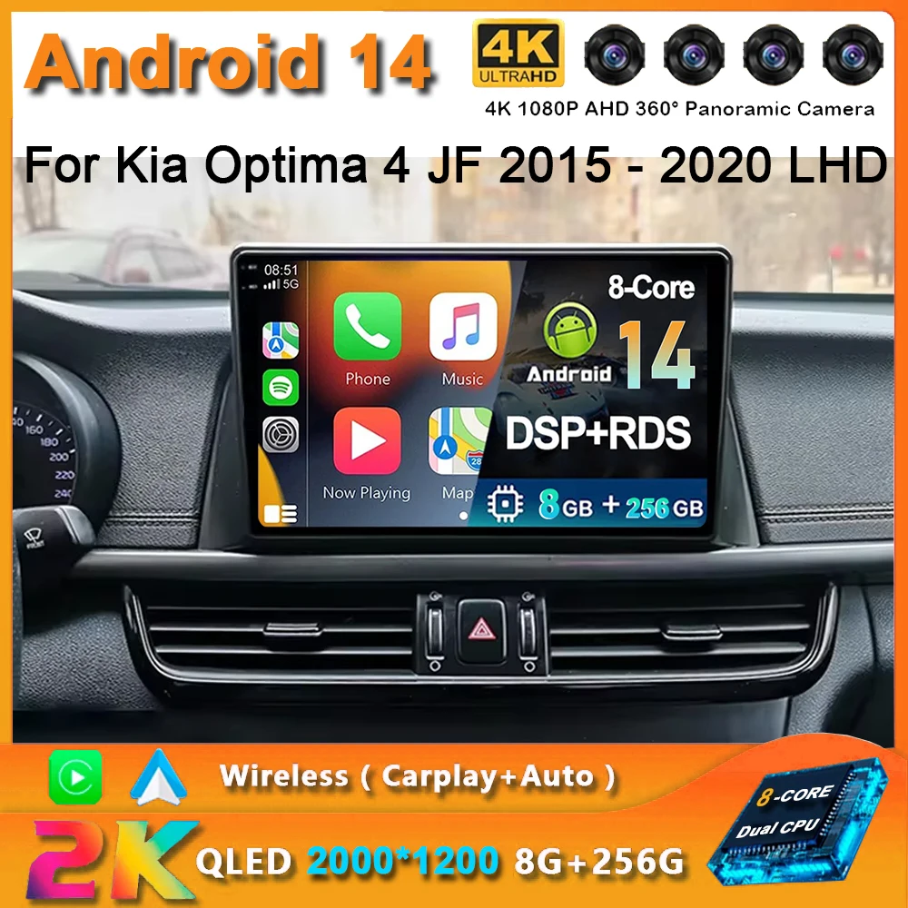 

For Kia Optima 4 JF 2015 - 2020 LHD 2K QLED Android 14 Car Radio Multimedia Video Player GPS AI Voice CarPlay 4G Head Unit