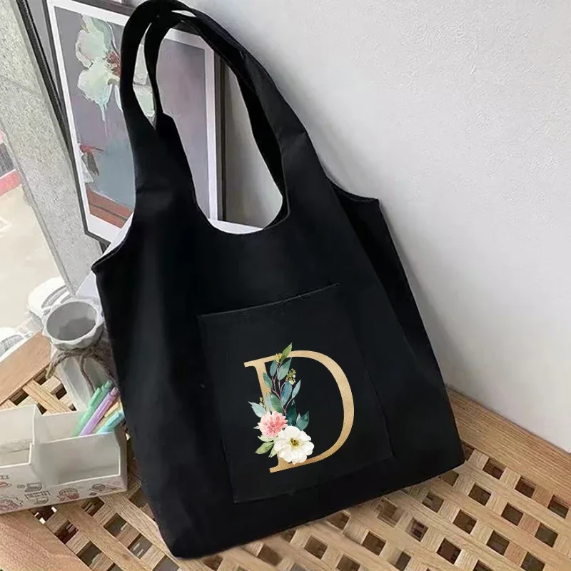 Women Storage Pouch Student Necessaire Bag Letter Initial Name Pattern Print Beige Canvas Tote Bag Shopping New Travel Pouch