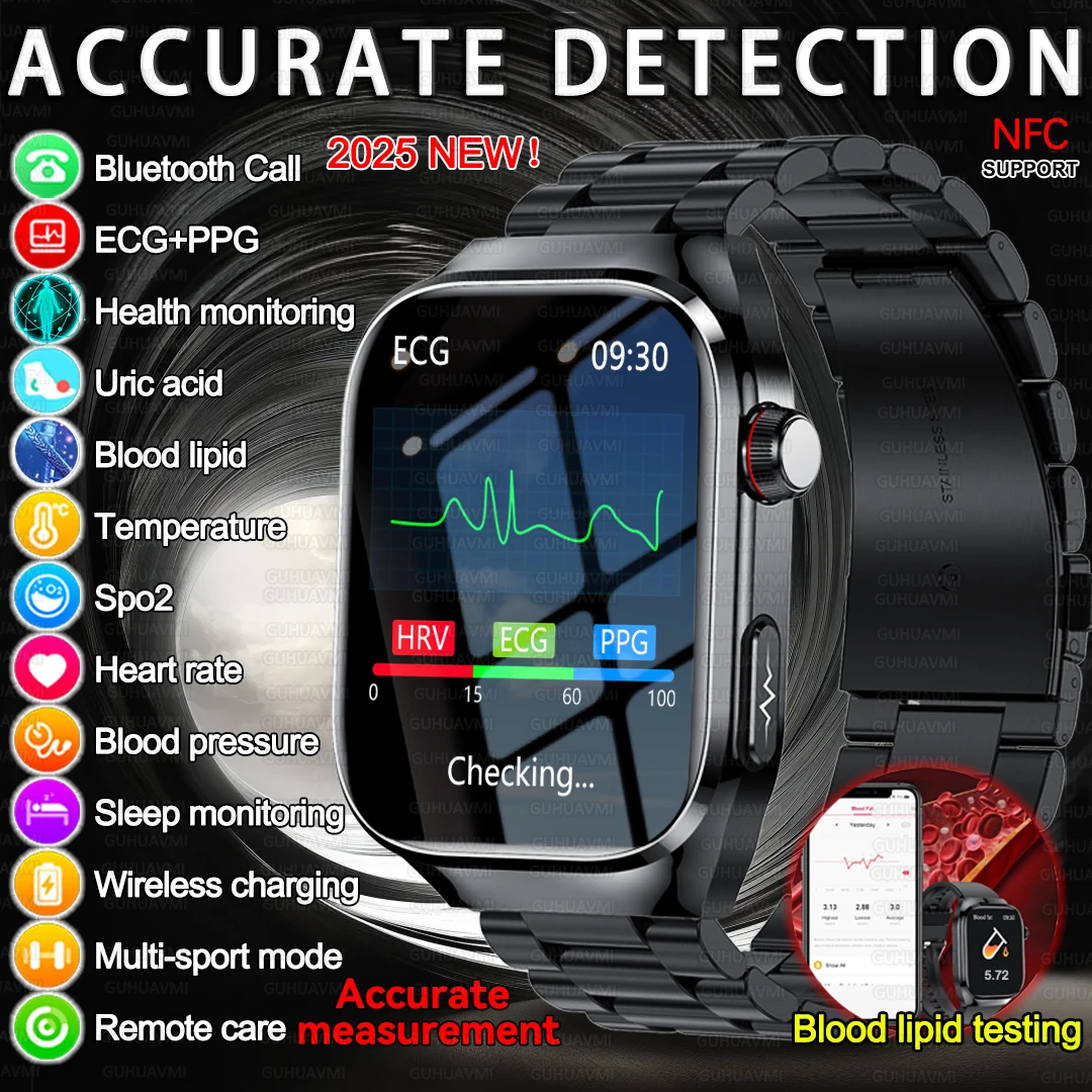 2025 New Blood Fat Uric Acid Smart Watch ECG+PPG Blood Pressure Health Monitoring Sports Smart Watch Men Women