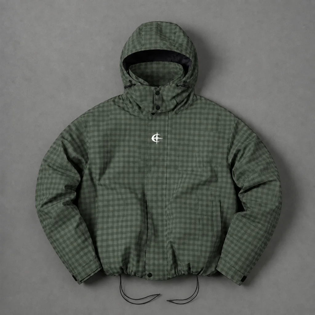 New Men Plaid Hooded Jacket, Adjustable Drawstrings On Hood And Hem, Windproof Fabric, Loose Drop Shoulder Fit, Multi-color Available, Versatile Outdoor Casual Top For Autumn And Winter