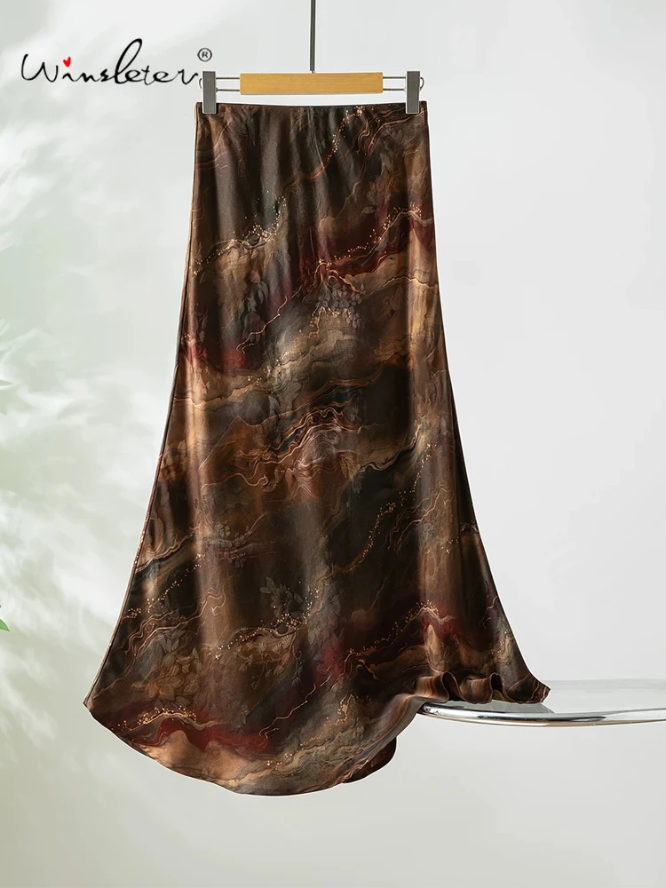 

Winsleter-100%Real Silk Watered Gauze Elegant Skirts, Elastic Waist Jacquard, Women Casual Trumpet Skirts, 2026 Summer B65611CC