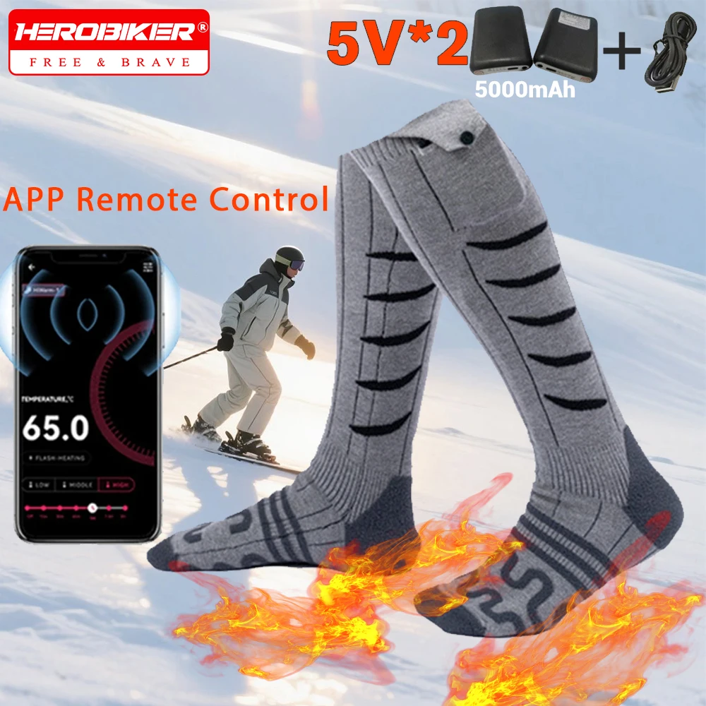 Chaussettes chauffantes moto Ski chaussettes chauffantes APP télécommande batterie Rechargeable hiver thermique épais Stocks pour randonnée Ski