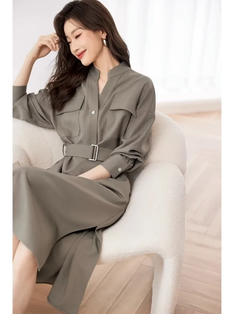 ชุดเดรสคอวี cewek seksi เข้ารูปสำหรับผู้หญิง, เดรสลูกไม้กระดุมแถวเดียวแขนยาวเสื้อสำหรับใส่ในฤดูใบไม้ร่วง