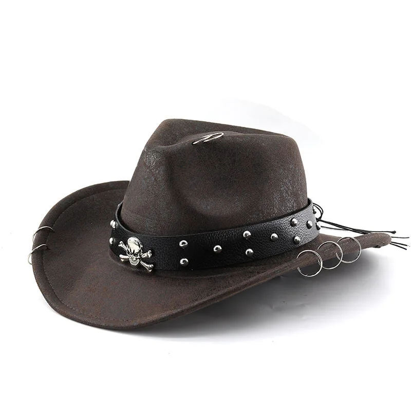 Neue Faux Leder Vintage Western Cowboy Hut Für Männer Gentleman Jazz Hüte Panama Cowgirl Hut Sombrero Hombre – Detail 4
