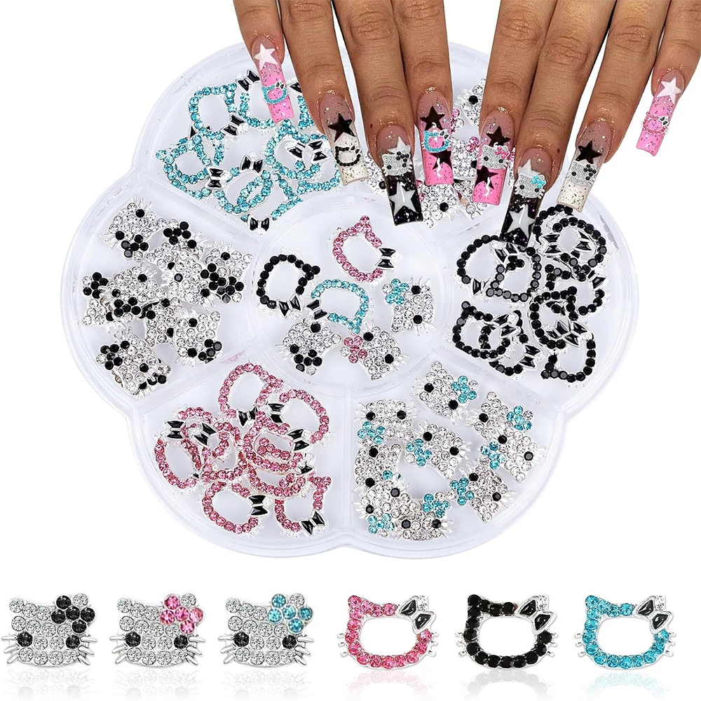 60/30/10PCS Hello Kitty Nail Charms Sanrio 3D Alloy Full Diamond Jewelry Nail Art Rhinestone Crystal Gems Manicure Cartoon Y2K