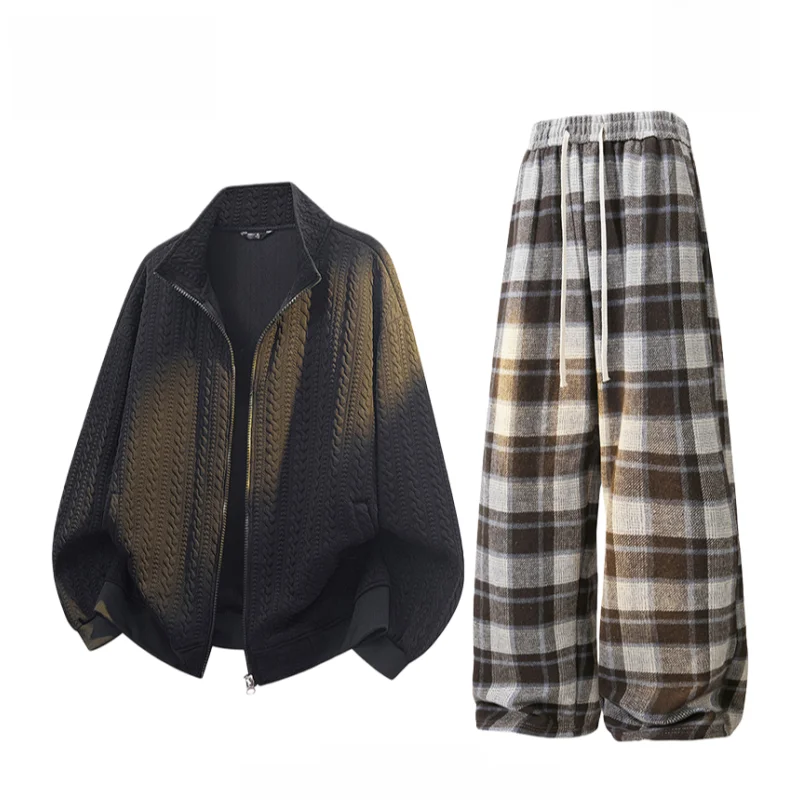 

Мужской повседневный спортивный костюм American Sle: свободные брюки и удобная куртка с длинными рукавами из полиэстера для весны и осени