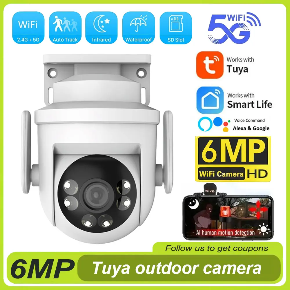 Tuya 6MP واي فاي كاميرا IP 5G WIFI في الهواء الطلق/داخلي أمن الوطن كاميرا متحركة الأشعة تحت الحمراء اللون للرؤية الليلية CCTV مراقبة الفيديو اللاسلكية #1