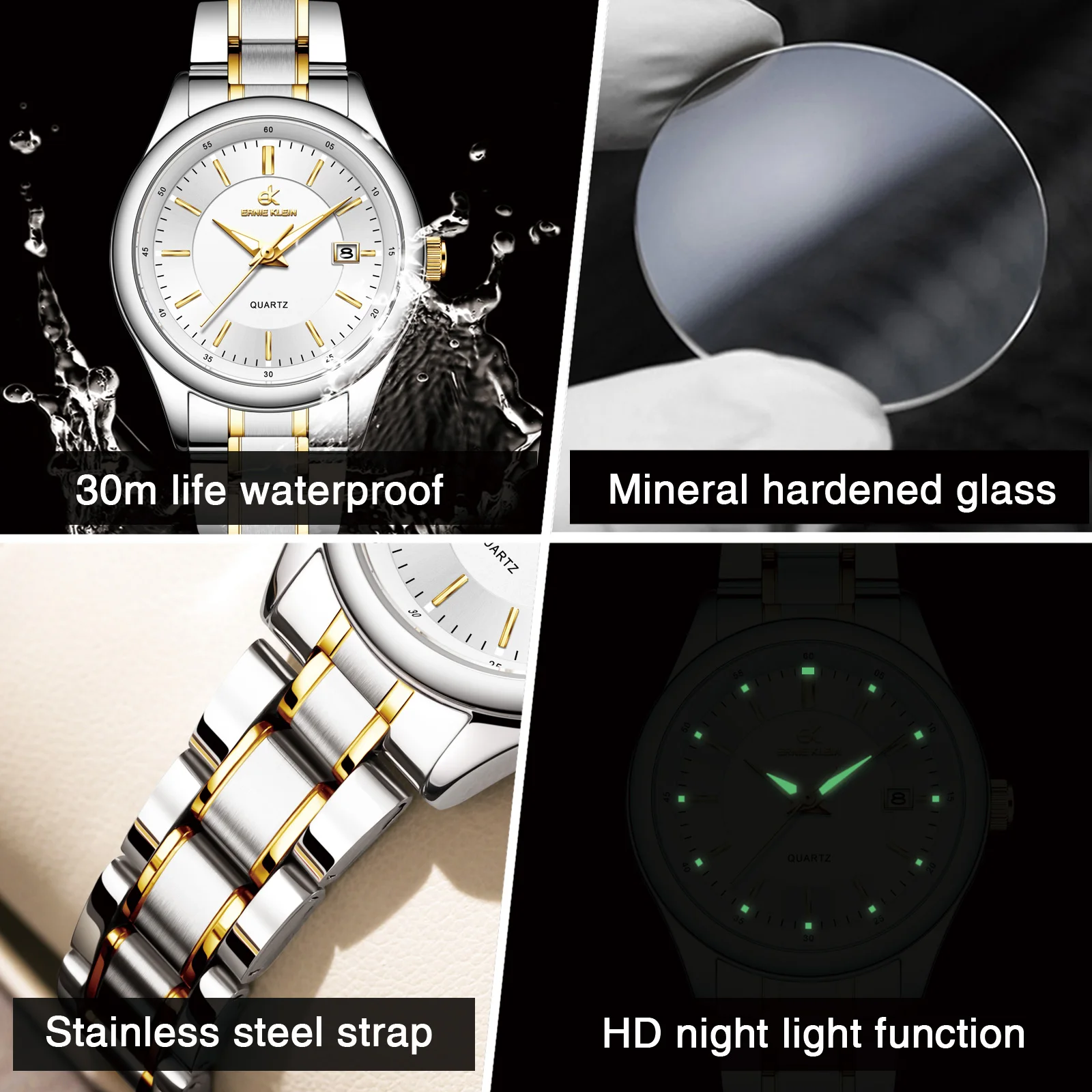 ERNIE KLEIN Women‘s Watches Simple Luxury Fashion Elegant Female Wristwatch Waterproof Luminous Date Exquisite Gift for Girl