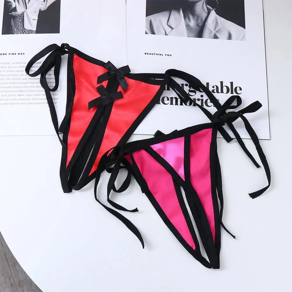 شفافة G-سلاسل منخفضة الخصر بلون رقيقة حزام الساتان الملابس الداخلية النساء سراويل الجنس سيور T-السراويل