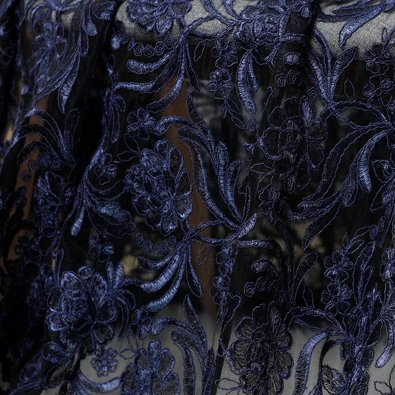 Redraspberry Navy Blue Bone Embroidered Lace Fabrics Autumn Dress Garment Materials Sewing Cloth For Tailor Textile Freeshipping