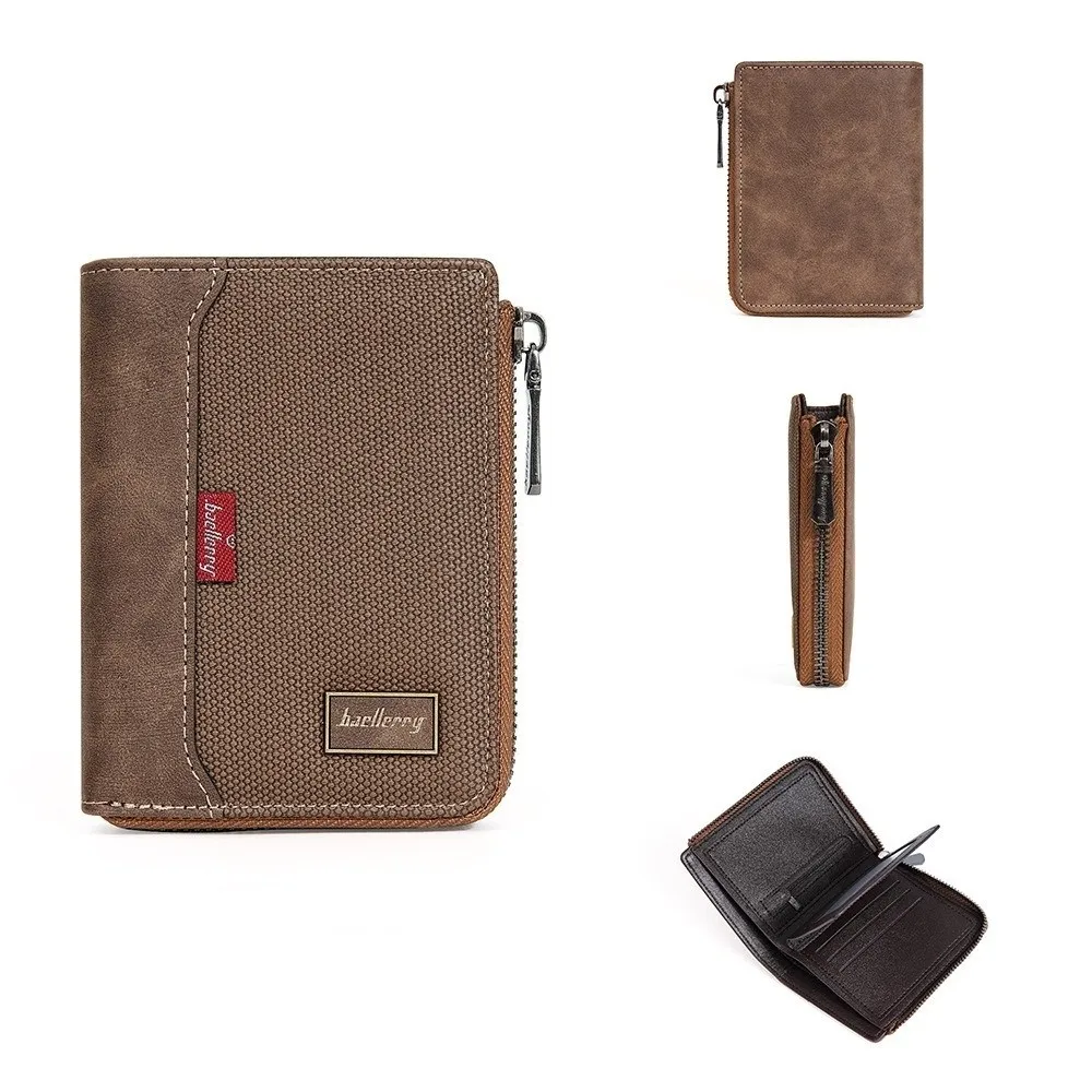 Fashion PU Leather Men's Wallet Multi-functional Large Capacity Short Card Bag Square Zipper Closure Business Wallet Male