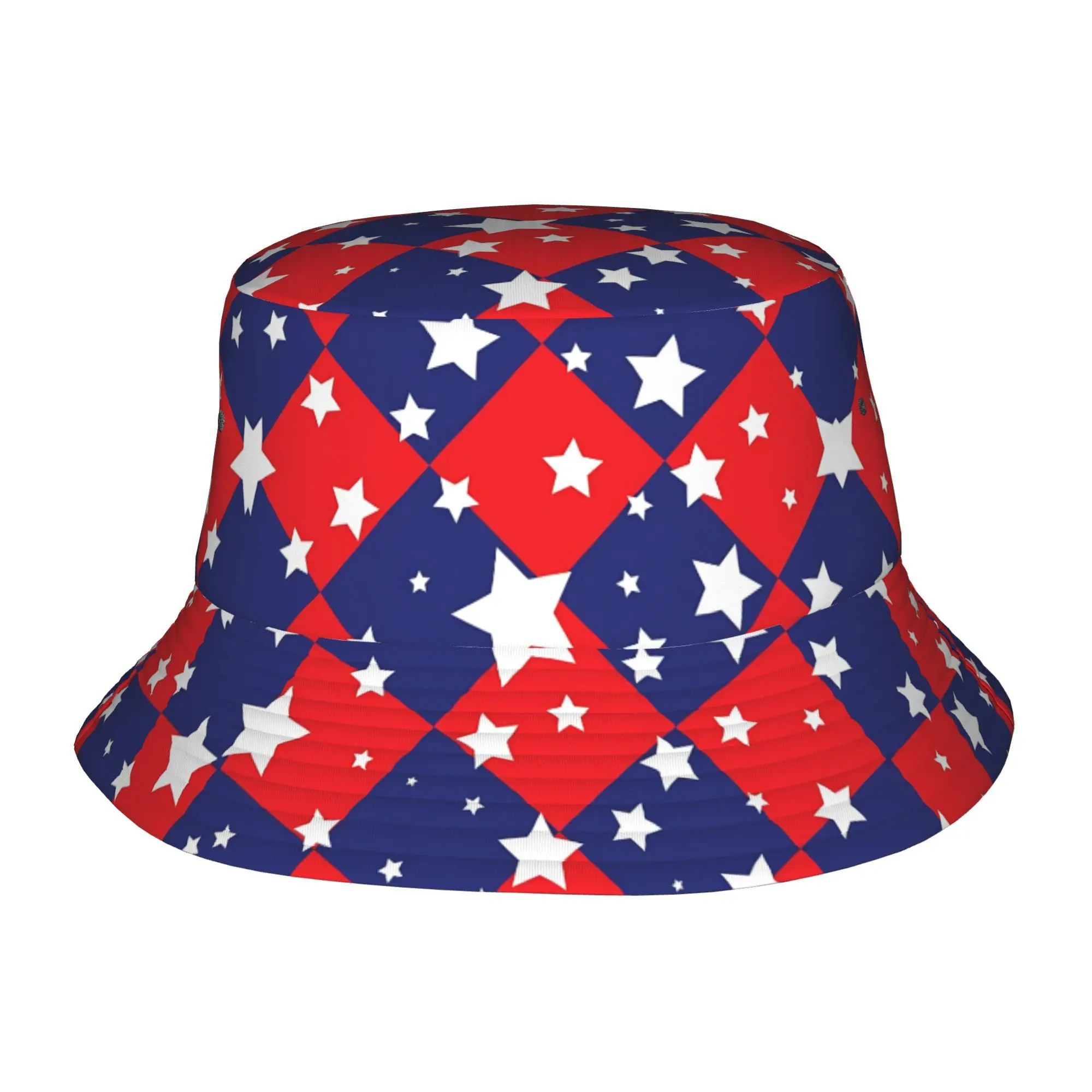 chapeu-bucket-totalmente-estampado-para-adultos-com-design-xadrez-de-estrelas-e-listras-adequado-para-homens-e-mulheres