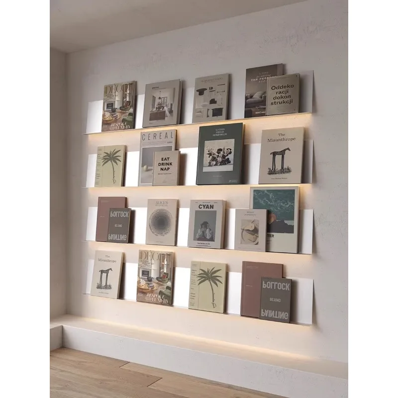ins luminous baffle upper wall stainless steel wall shelf display shelf bookshelf laminate wall jewelry