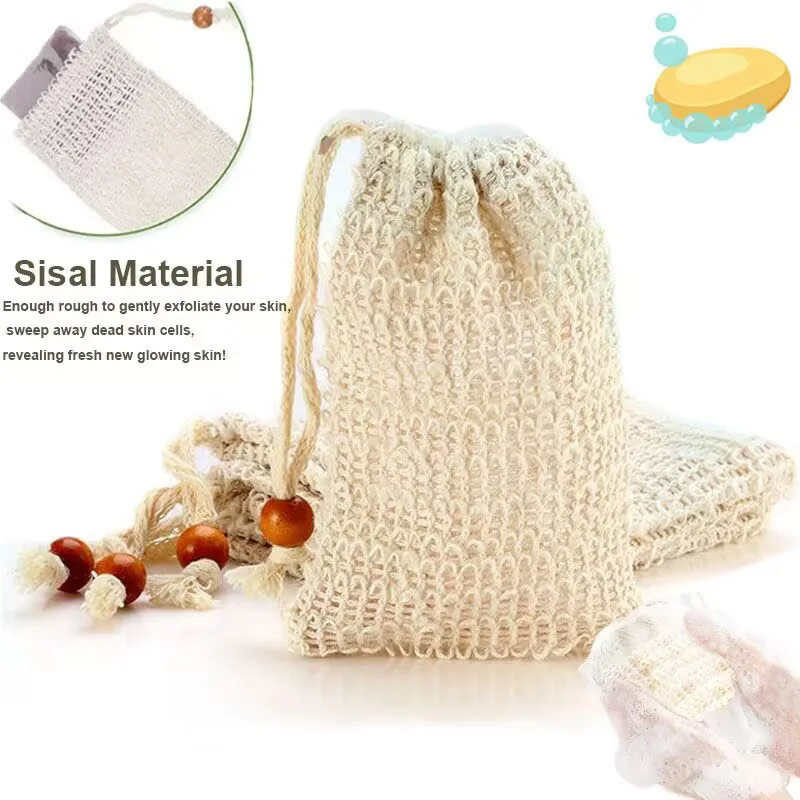 5/10 stücke Natürliche Baumwolle Leinen Schäumende Seife Tasche Saver Net Mesh Massage Peeling Beutel Bade Blase Maker Reinigung Werkzeug – Detail 1