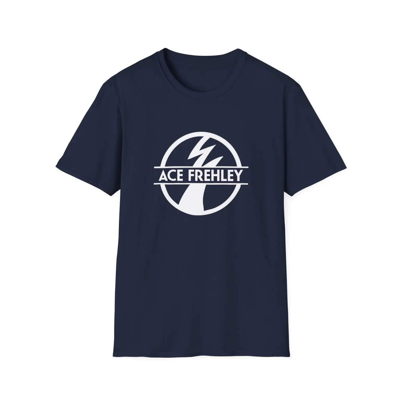 KISS Ace Frehley Signature Logo T-Shirt: Navy Base with Iconic Lightning Symbol & Name Design Fan Merch T-shirt
