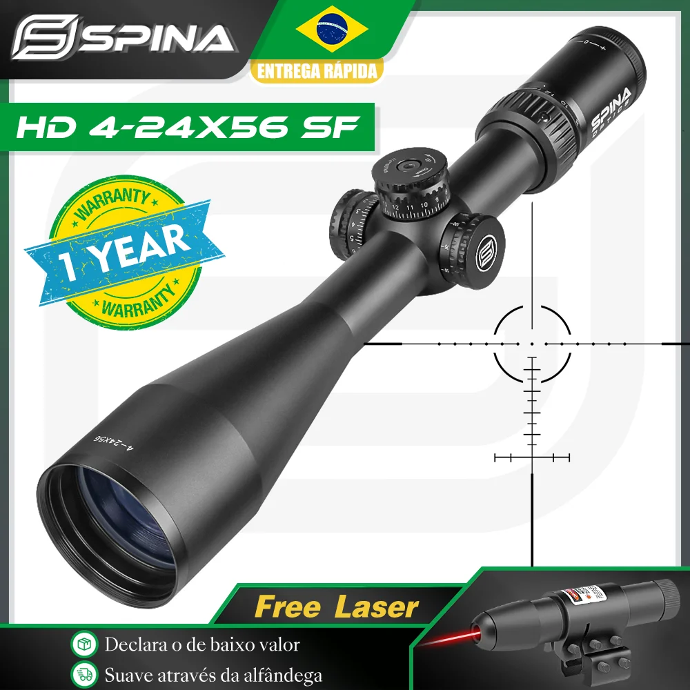 

Оптический прицел SPINA OPTICS HD 4-24X56, средний точечный оптический прицел с гравировкой, 25yds до бесконечной настройки параллакса, револьверный замок, сброс PCP AR15etc