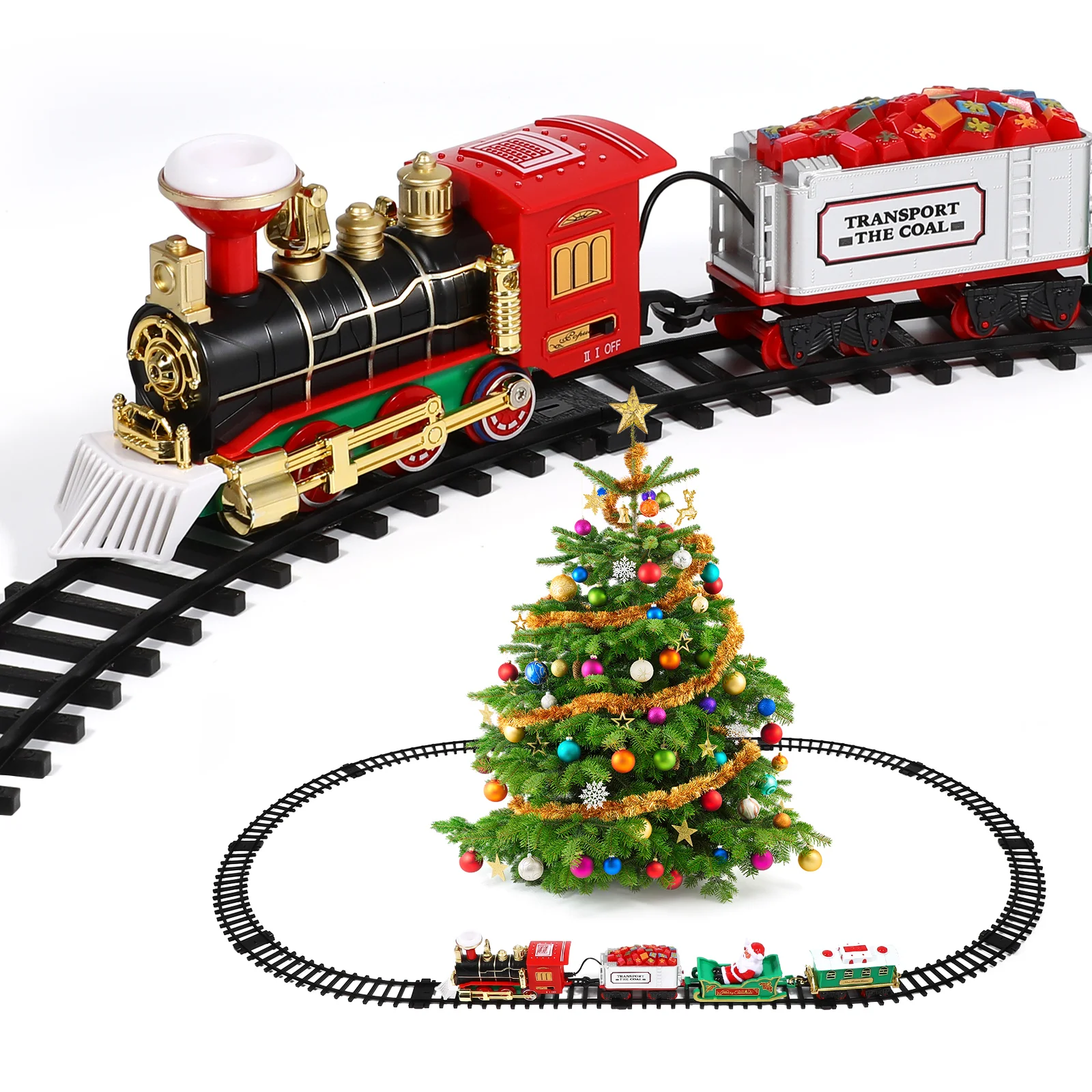 Tren de árbol de Navidad, trenes pequeños, locomotora con motor de vapor, regalo para niños pequeños