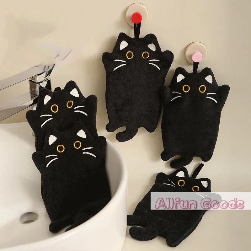 [TG835]1pcs/2pcs Cartoon Cat Hand Towel Thickened Absorbent Kitchen Heat Resistant Pad Hanging Cleaning Cloth Towels