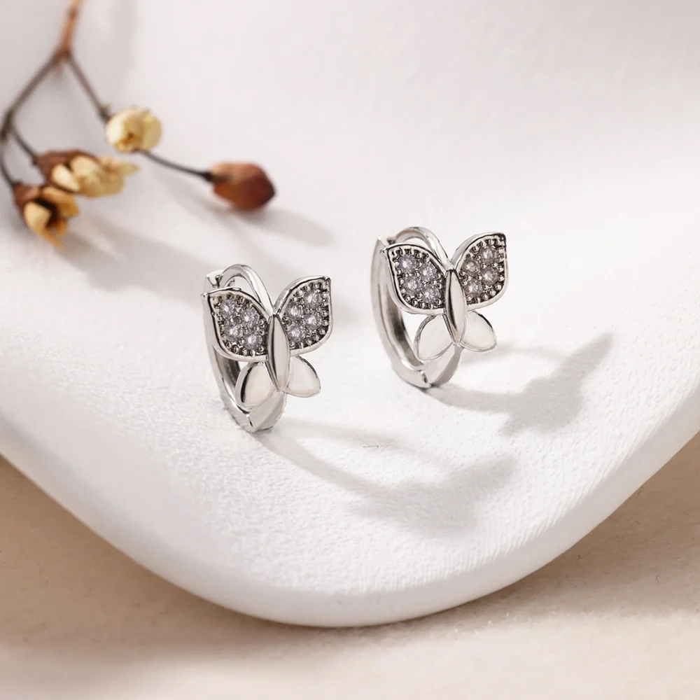 Butterfly Zirconia Hoop Earrings For Women 2026 Trending New Stainless Steel Earrings Couple Luxury Brand Jewelry mujer