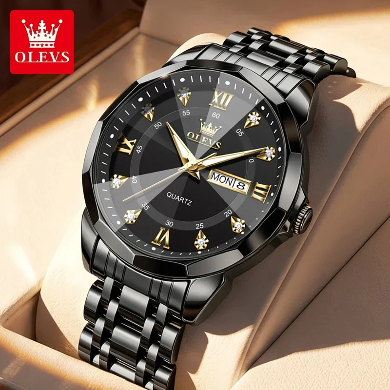 OLEVS 3759 Men's Watch Calendar Window Luxury Sports Quartz Watches Waterproof Luminous Stainless Steel
