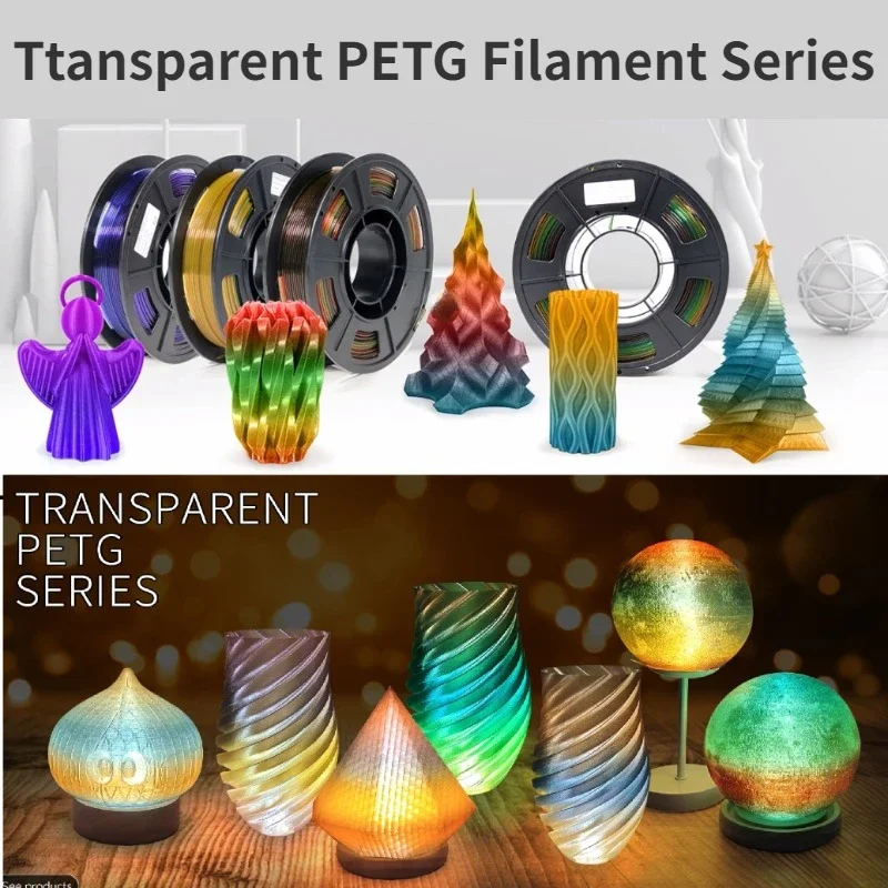 

Gradient Transparent PETG 3D Printer Filament 1.75 Dual/Tri-Color Changeable with Light Transmission for Enhanced Detail Printin