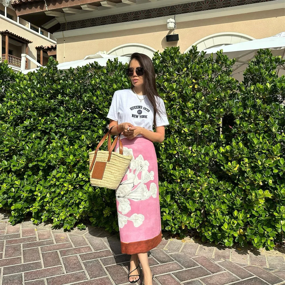 Taop&Za 2024 Spring New Product Women\'s Fashion Casual Loose and Versatile Linen Blended Straight Skirt