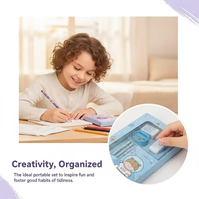 5/6Pcs Cartoon Stationery Set With Pencil Ruler Eraser Sharpener Notebook For Kids Students Back To School Daily Study Gifts
