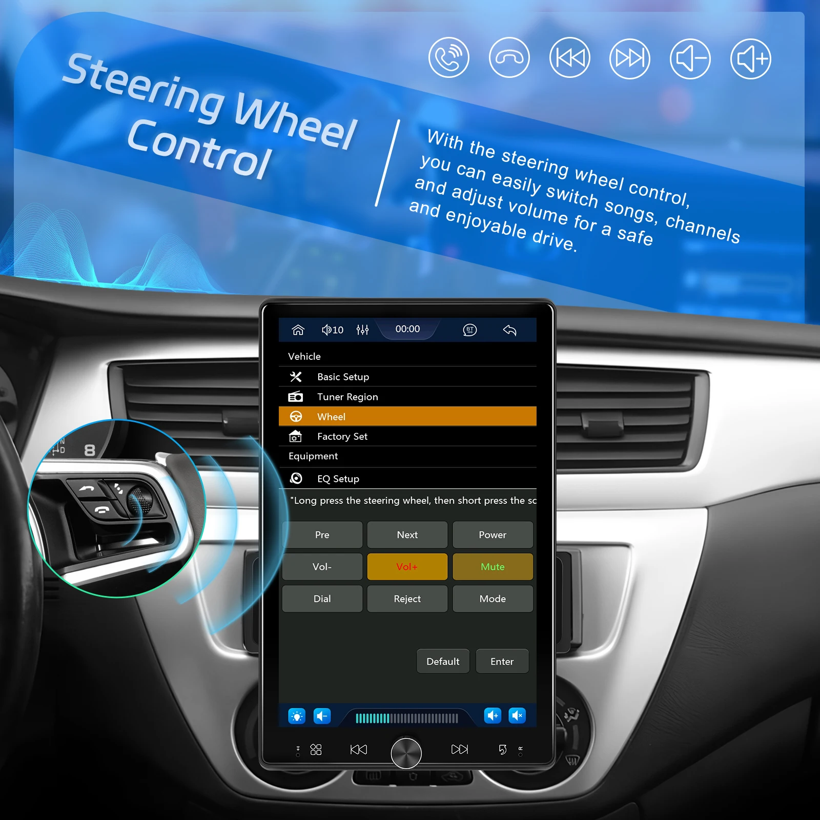 Podofo 10,4'' Manuell Schwenkbares 1DIN Autoradio Kabelloses Carplay Android Auto Multimedia-Player Spiegelverbindung BT FM/RDS Radio EQ – Detail 8