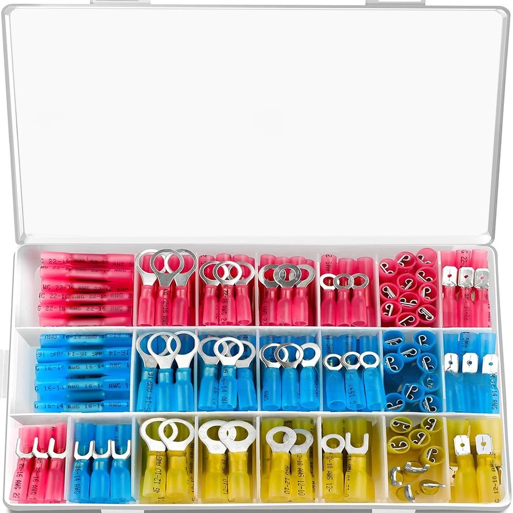 320PCS BHT Waterproof Heat Shrink Wire Terminal Kit, Ring Fork Spade Butt Connectors Assortment Box