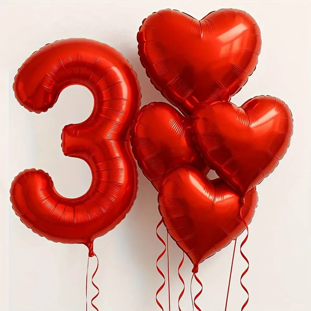 Conjunto de balões digitais de folha vermelha, 7 peças, 40 polegadas, 18 polegadas, amor, coração, balão para dia dos namorados, aniversário, casamento, festa, presentes