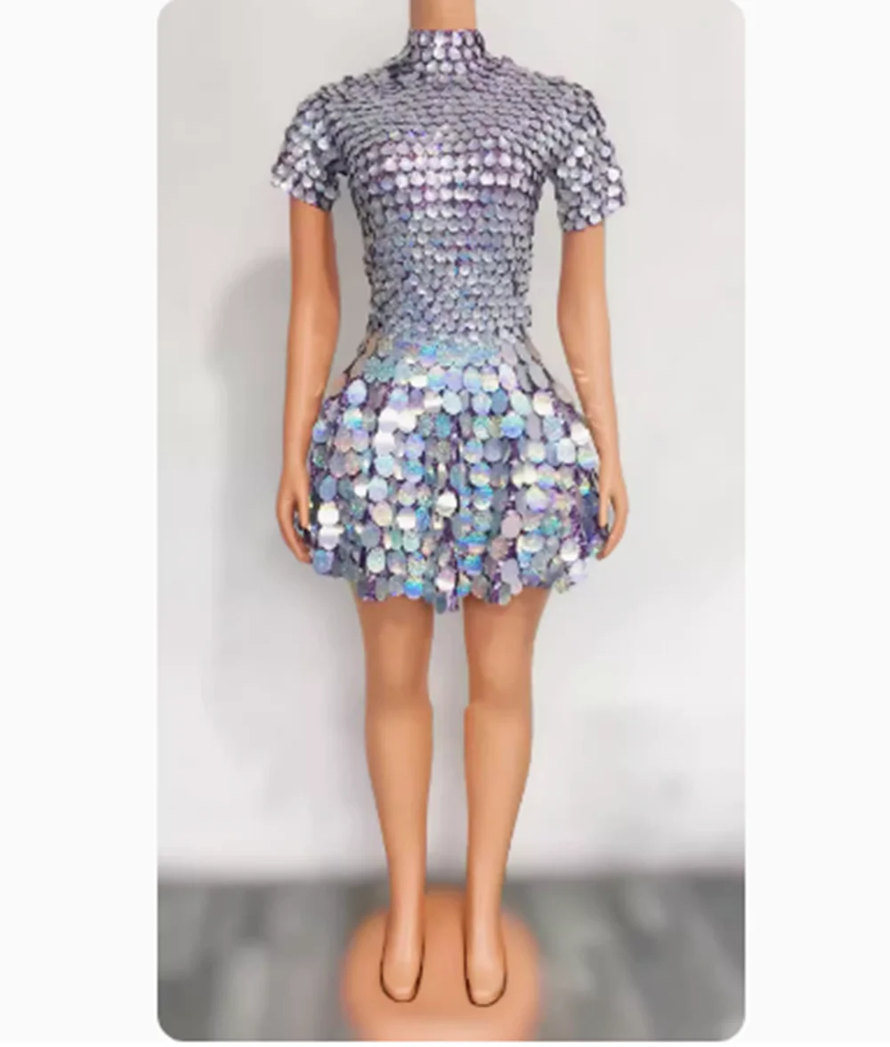 New Mermaid Scale Short Skirt DS Female Singer Jazz Korean Dance Team Performance Sexy Sequin Performance Dress