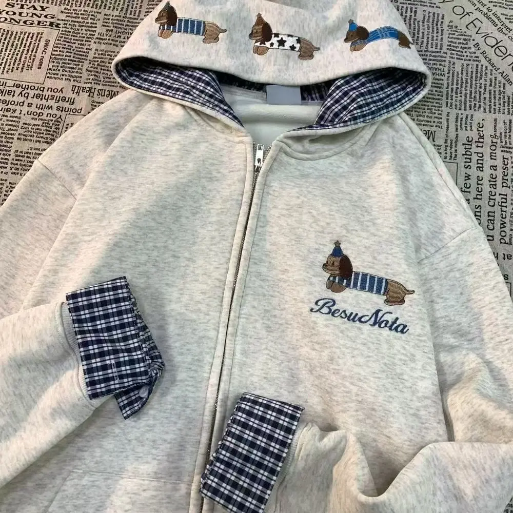 

High Quality Cute Dog Embroidery Y2K Hoodies Loose Oversized Cartoon Sweatshirt Lolita Teens E-girl Japan Kawaii Tops Harajuku