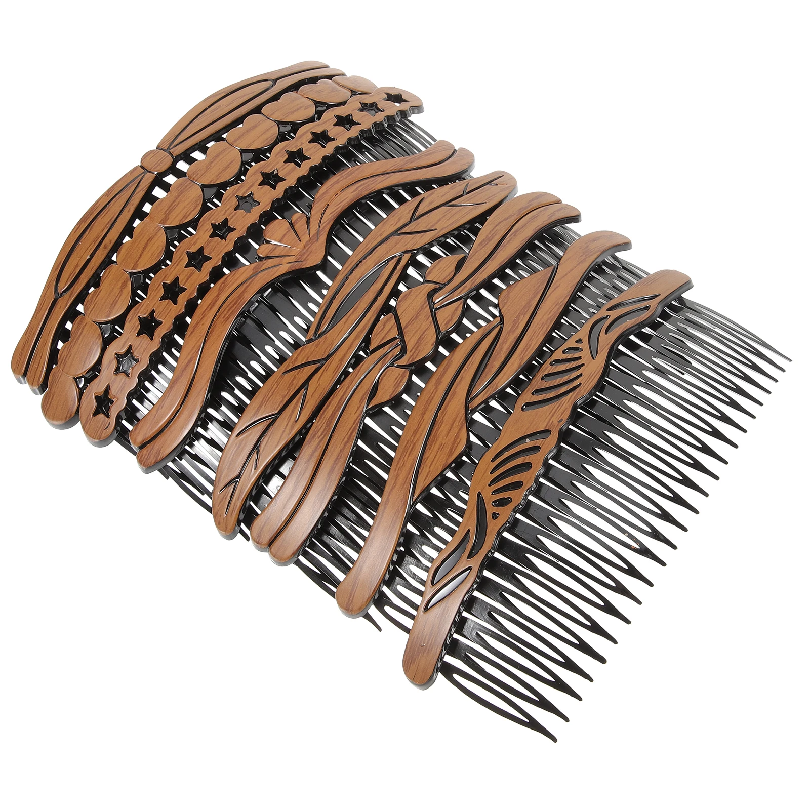 

8pcs Wood Grain Insert Comb Clips Extra Wide Teeth Detangling Salon Professional Hair Accessories Wooden Hairpins