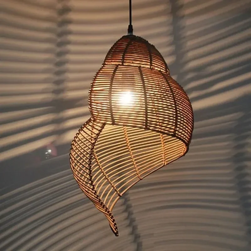 

pendant lamp bamboo Southeast Asian sea snail shape E27 wicker lamp shadows LED lights for study room accessories WJ111485