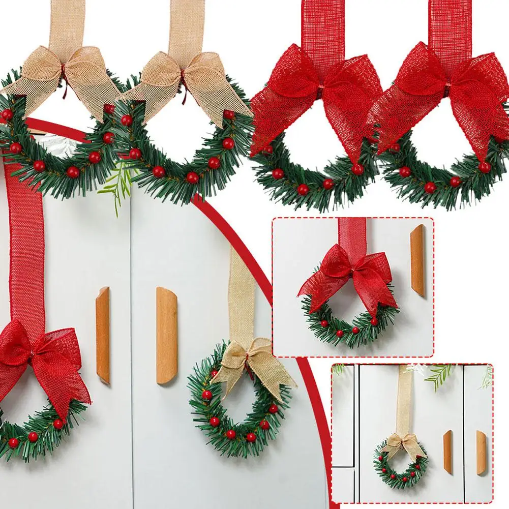 Christmas Kitchen Cabinet Wreaths With Ribbon 4PCS Mini Xmas Artificial Green Leaves Bauble Wreath For Xmas Window Wall Dec E1N6