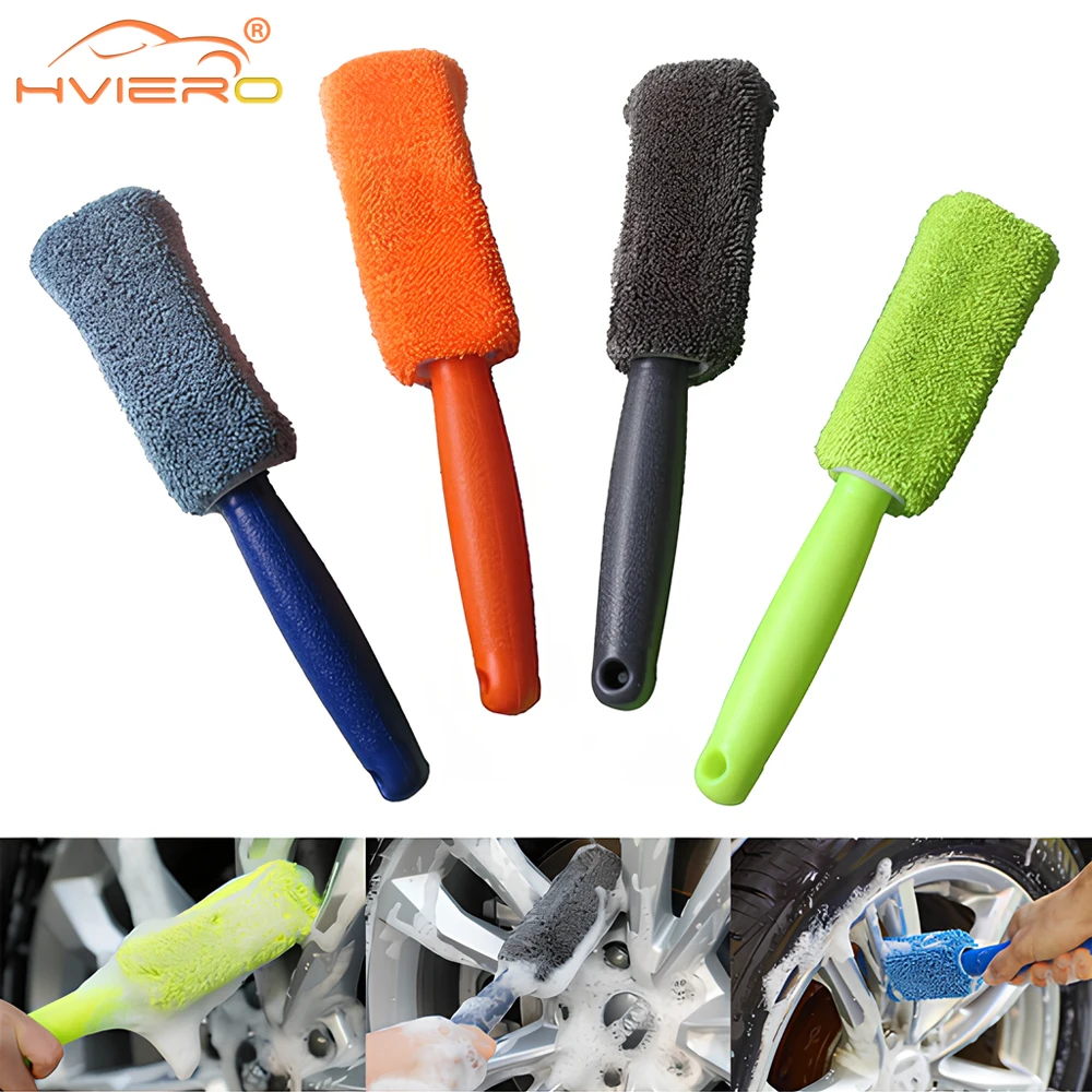 

4X Car Wash Portable Microfiber Wheel Tire Rim Brush Cleaning Motorcycles Plastic Handle Auto Cleaner Tools Random Color Brushes