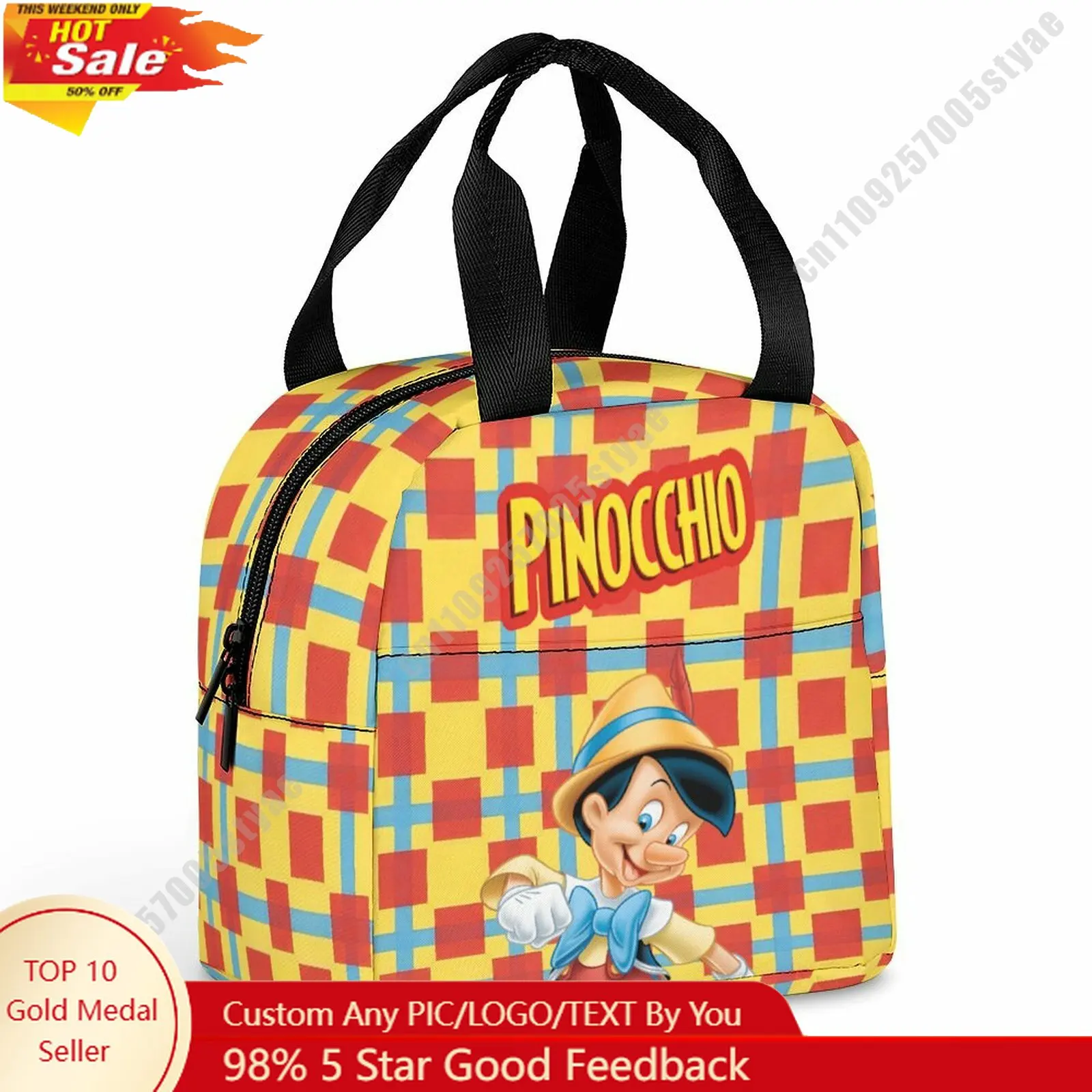 

Pinocchio Lunch Bag Disney Animal Patterns Bento Bag DIY Custom Text Photo Logo Portable Aluminum Foil Food Bag Cosplay